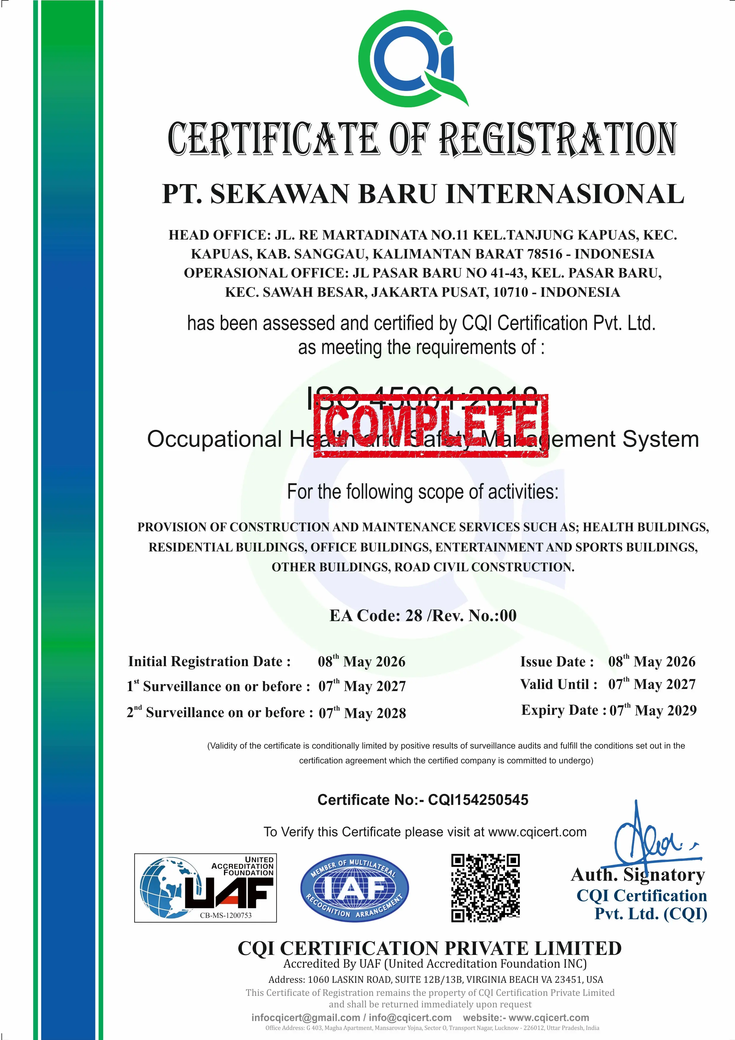 PT. SEKAWAN BARU INTERNASIONAL - OHSMS